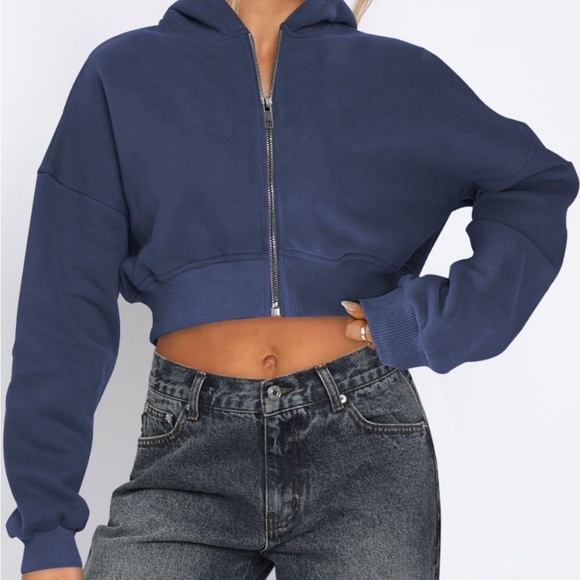 Zip Up Long Sleeve Hooded Cropped Jacket - Picture 1 of 15